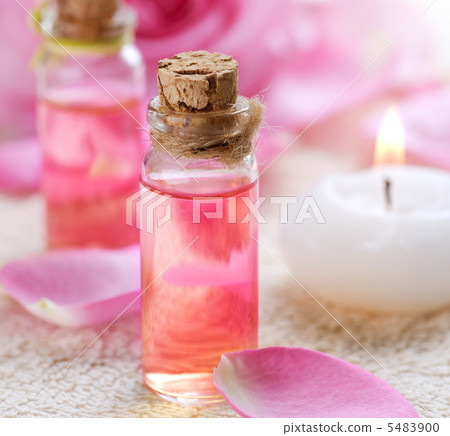 Bottles of Essential Oil for Aromatherapy. Rose Spa 5483900