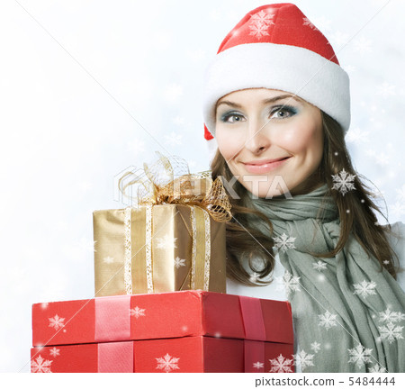 Santa Woman with Christmas Gift Box Santa Woman with Christmas Gift Box 5484444