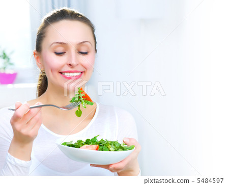 Diet. Healthy Young Woman Eating Vegetable Salad 5484597