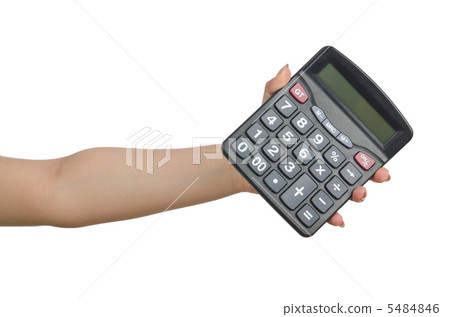 Hand holding calculator on white Hand holding calculator on white 5484846