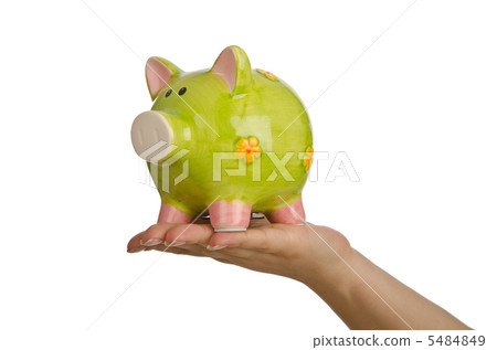 Hand with piggybank on white background Hand with piggybank on white background 5484849