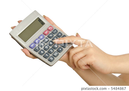 Hand holding calculator on white Hand holding calculator on white 5484867