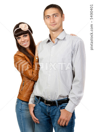 Happy smiling young couple isolated on white background Happy smiling young couple isolated on white background 5490401