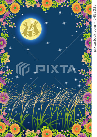 Fifth night (Full moon / Flower frame / Copy space) 5492033