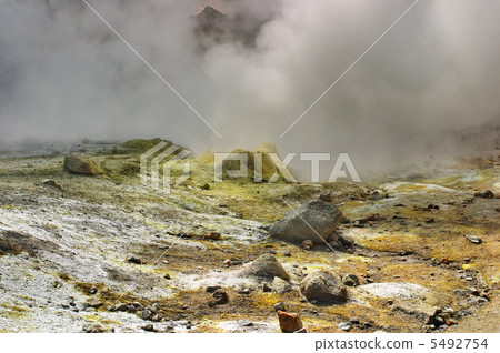 Fumarole field inside volcanic crater 5492754