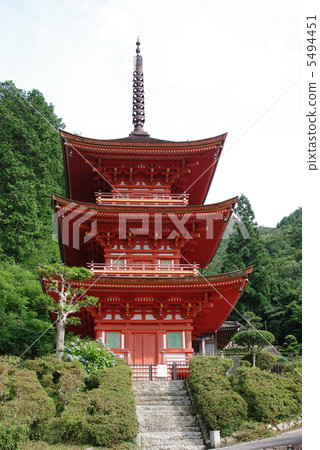 Mimasaka of Summer Day Country Chukokuji Triple Tower 5494451