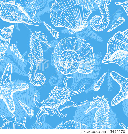 Sea hand drawn seamless pattern - Stock Illustration [5496370] - PIXTA