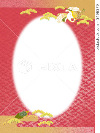 祝賀日式背景·框架 -  Tsurukame Fummonisho圓形窗口，具有sairei形狀 5496579