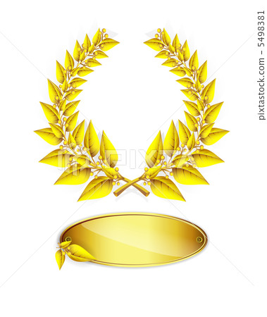 Gold laurel wreath and label for jubilee text on white backgroun Gold laurel wreath and label for jubilee text on white backgroun 5498381