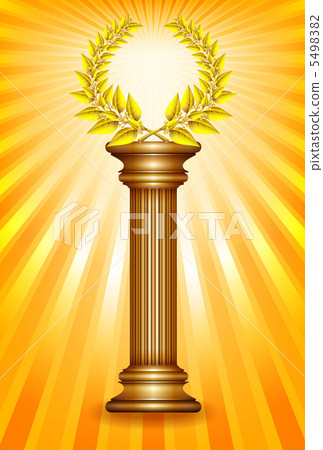 Award column with golden winner laurel wreath over sun rays back Award column with golden winner laurel wreath over sun rays back 5498382