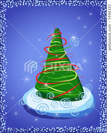 Happy New Year. Gift card with Christmas tree in snow on blue. V Happy New Year. Gift card with Christmas tree in snow on blue. V 5498383