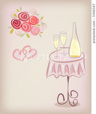 Love gift card with champagne glasses and rose flowers. Vector e Love gift card with champagne glasses and rose flowers. Vector e 5498387