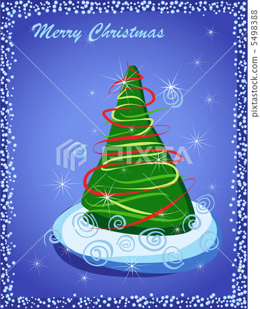 Happy New Year. Gift card with Christmas tree in snow on blue. V Happy New Year. Gift card with Christmas tree in snow on blue. V 5498388