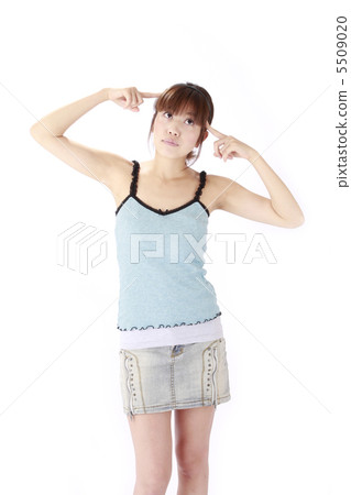 Thinking young lady white back copy space 5509020