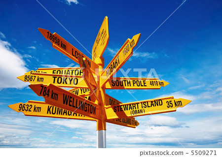Signpost in the Stirling Point, Bluff, New Zealand Signpost in the Stirling Point, Bluff, New Zealand 5509271