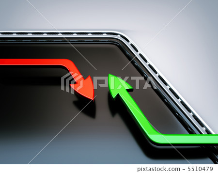 Growth or decline: arrows over stitched background - Stock Illustration ...