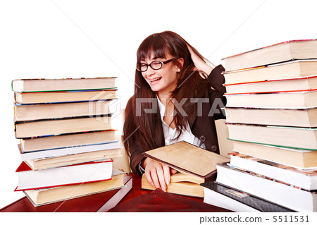 Girl with stack book . Girl with stack book . 5511531