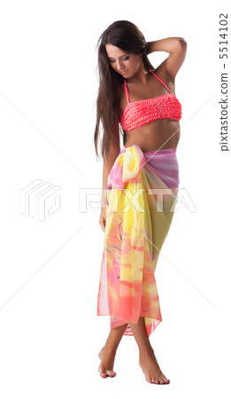 young woman posing in rose swimsuit and cape 5514102