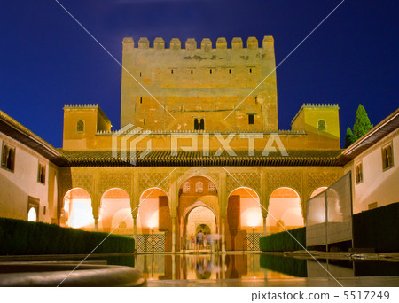 cortyard of Alhambra at night, Granada, Spain cortyard of Alhambra at night, Granada, Spain 5517249