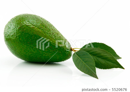 Ripe Avocado With Green Leaf Isolated on White Ripe Avocado With Green Leaf Isolated on White 5520676