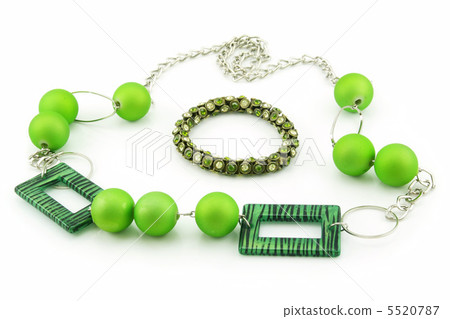 Green Bracelet and Necklace Isolated on White 5520787