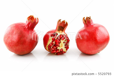 Ripe Sliced Pomegranate Fruit with Seeds Isolated on White 5520793