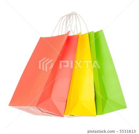 Red, yellow, green paper shopping bags Red, yellow, green paper shopping bags 5531613