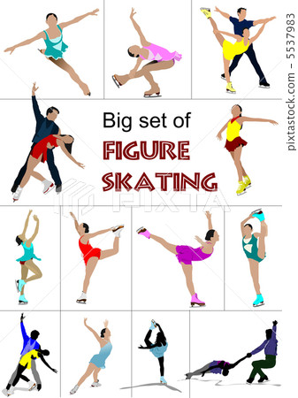 Big set of Figure skating colored silhouettes. Vector illustrati 5537983