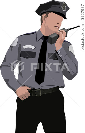 Policeman communicate by walkie-talkie radio. Vector illustratio 5537987