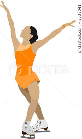 Woman Figure skating colored silhouette. Vector illustration 5538041