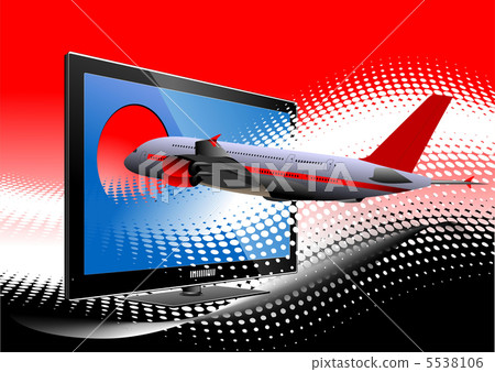 Blue dotted background with Flat computer monitor with passenger Blue dotted background with Flat computer monitor with passenger 5538106