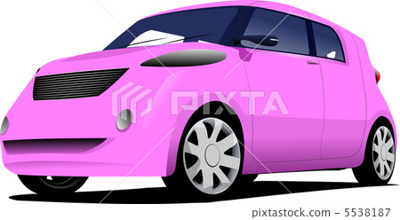 Pink car sedan on the road. Vector illustration - Stock Illustration ...