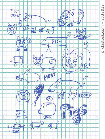 hand drawn pig animals - Stock Illustration [5538818] - PIXTA