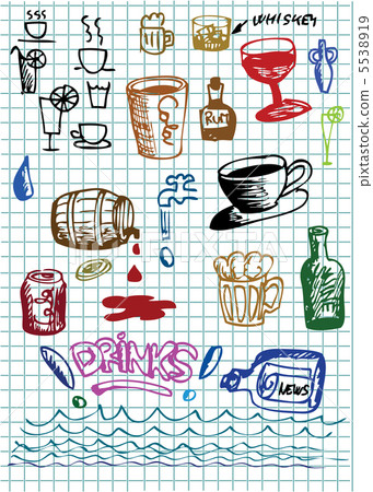 hand drawn drink objects in different colors 5538919