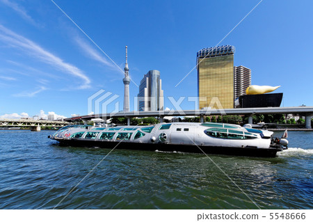 傳播Sumidagawa遊船的藍色小船·Himiko和東京天空樹 5548666