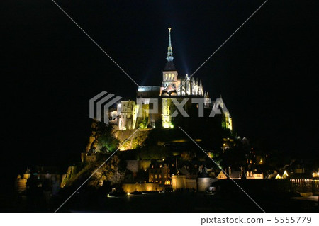 Mont-St-Michel，法國，世界遺產，修道院，夜景 5555779