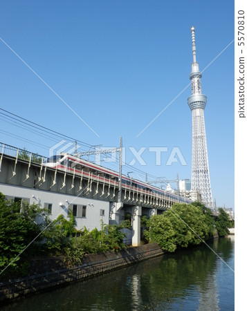 Tokyo Sky Tree and Limited Express Train Tokyo Sky Tree and Limited Express Train 5570810