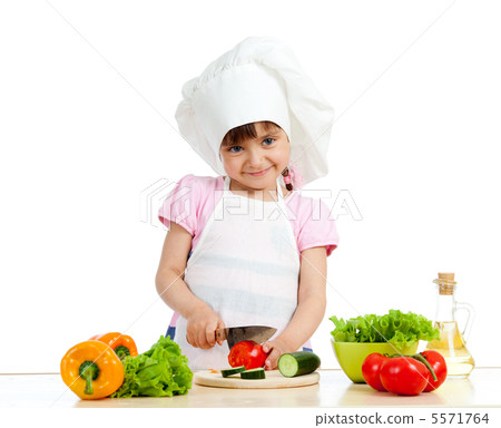 Chef girl preparing healthy food over white background 5571764