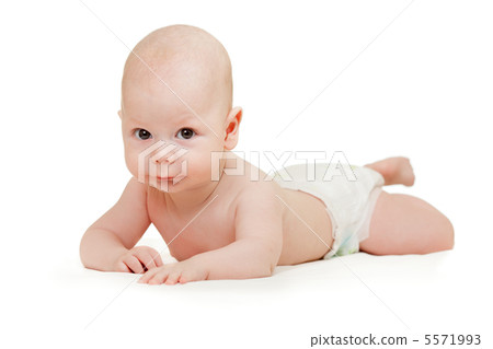 funny baby boy lying on tummy isolated on white background funny baby boy lying on tummy isolated on white background 5571993