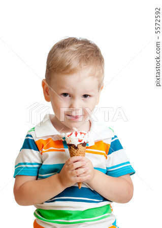 happy child boy eating ice cream in studio isolated happy child boy eating ice cream in studio isolated 5572592