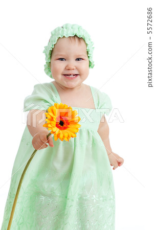 cute little girl with flower gift, isolated on white cute little girl with flower gift, isolated on white 5572686