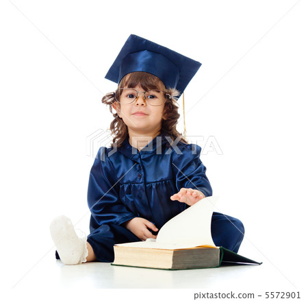 Little girl child in academician clothes  with book 5572901