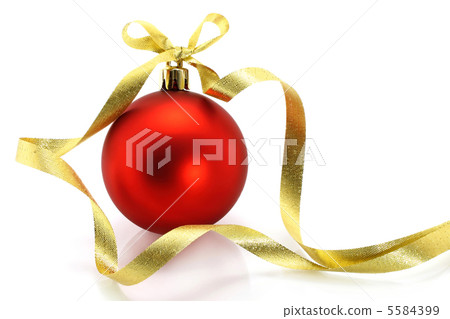 Red Christmas ball with golden ribbon 5584399