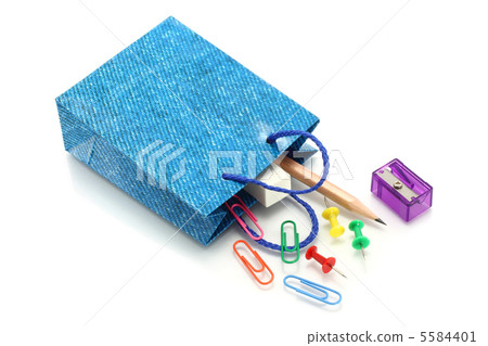 Stationery items poured out from shopping bag Stationery items poured out from shopping bag 5584401