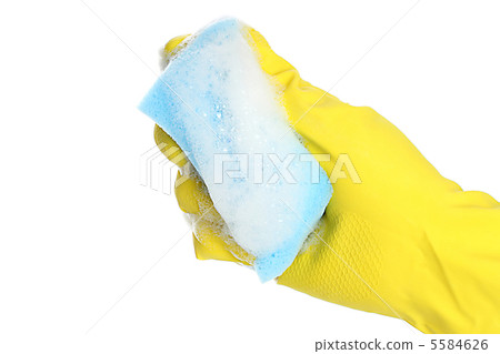 Hand with rubber glove and cleaning sponge Hand with rubber glove and cleaning sponge 5584626