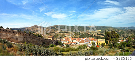 Morella in Spain. Landscape with  town and mountains. 5585155