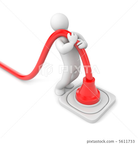 Man tries to remove plug from outlet Man tries to remove plug from outlet 5611733