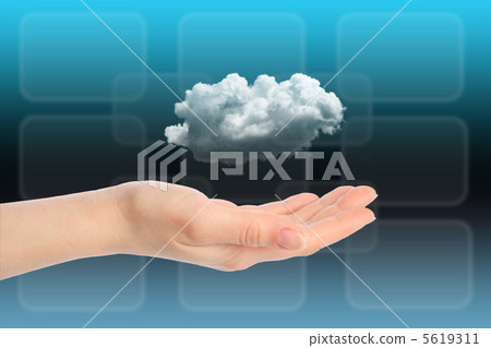 Cloud computing concept with woman hand Cloud computing concept with woman hand 5619311