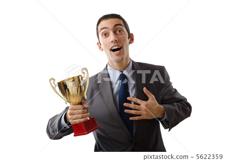 Man being awarded with golden cup 5622359
