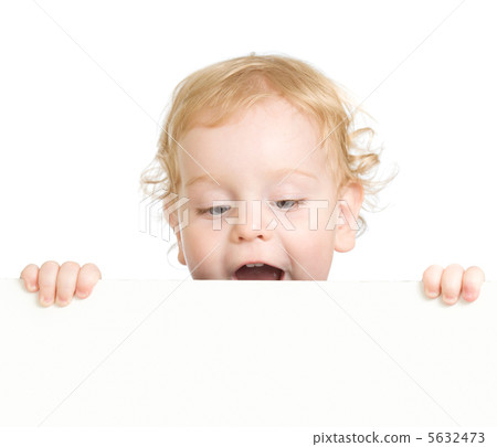 Curly child holding blank advertising banner Curly child holding blank advertising banner 5632473